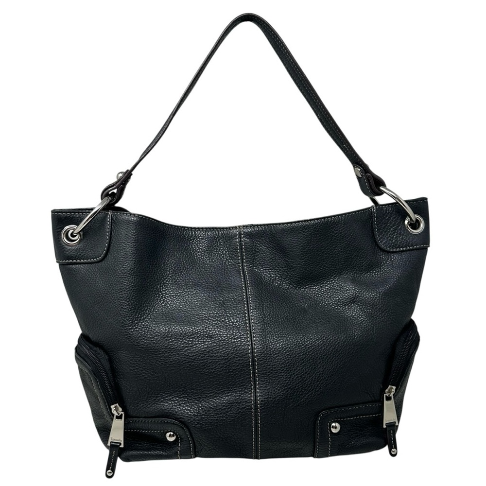 Tignanello Genuine Black Pebbled Leather Single Handle Shoulder Bag Purse